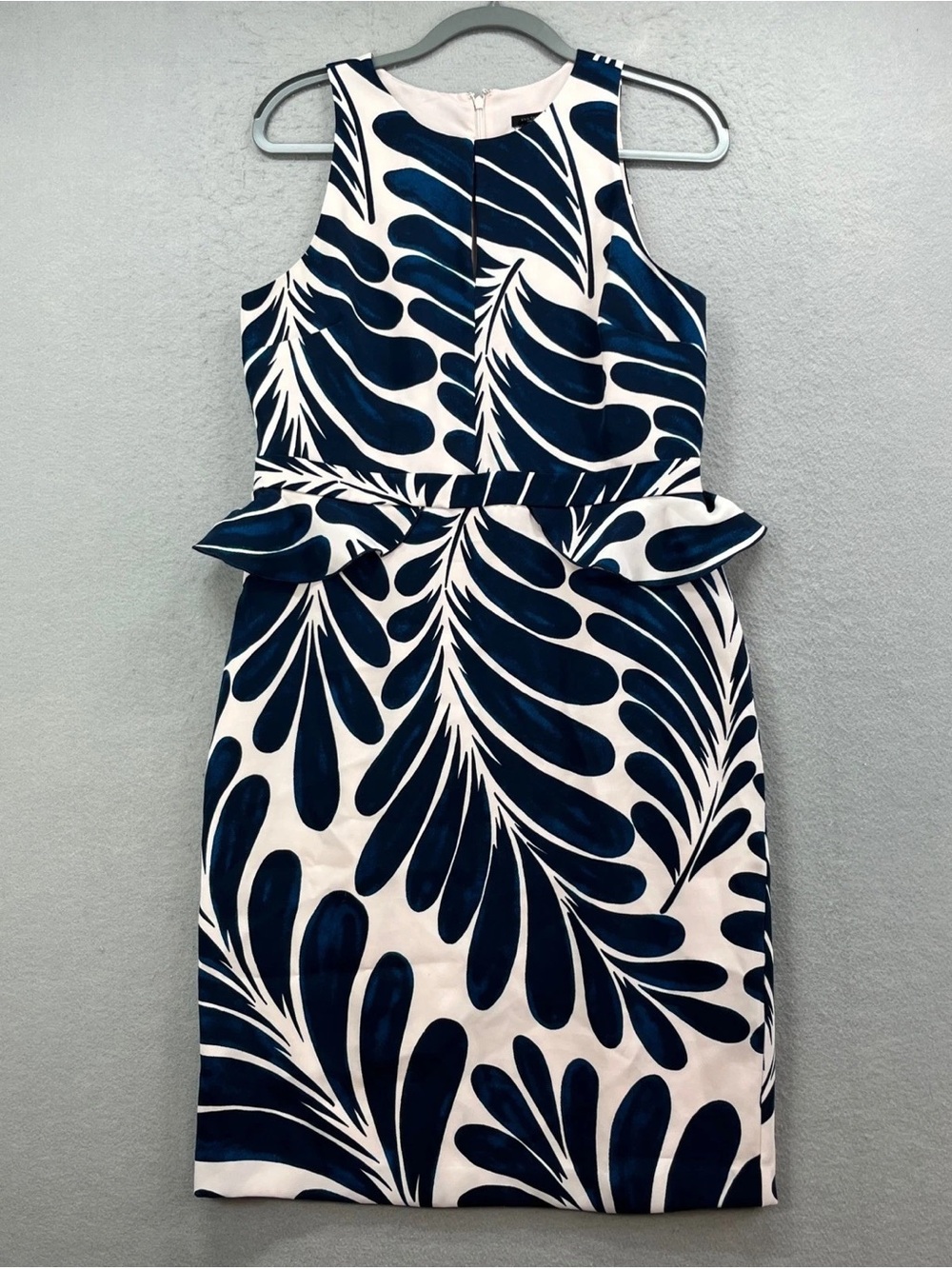 Ann Taylor Navy and White Peplum Sheath Dress with Bold Botanical Print